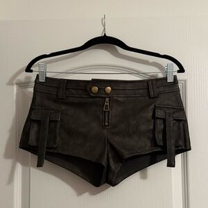 Low rise faux leather micro shorts